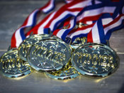A small pile of medals