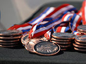 Several stacks of medals